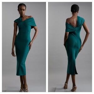 Karen Millen Figure Form Bandage Asymmetric Strap Knit Midi Dress Teal Jewel M